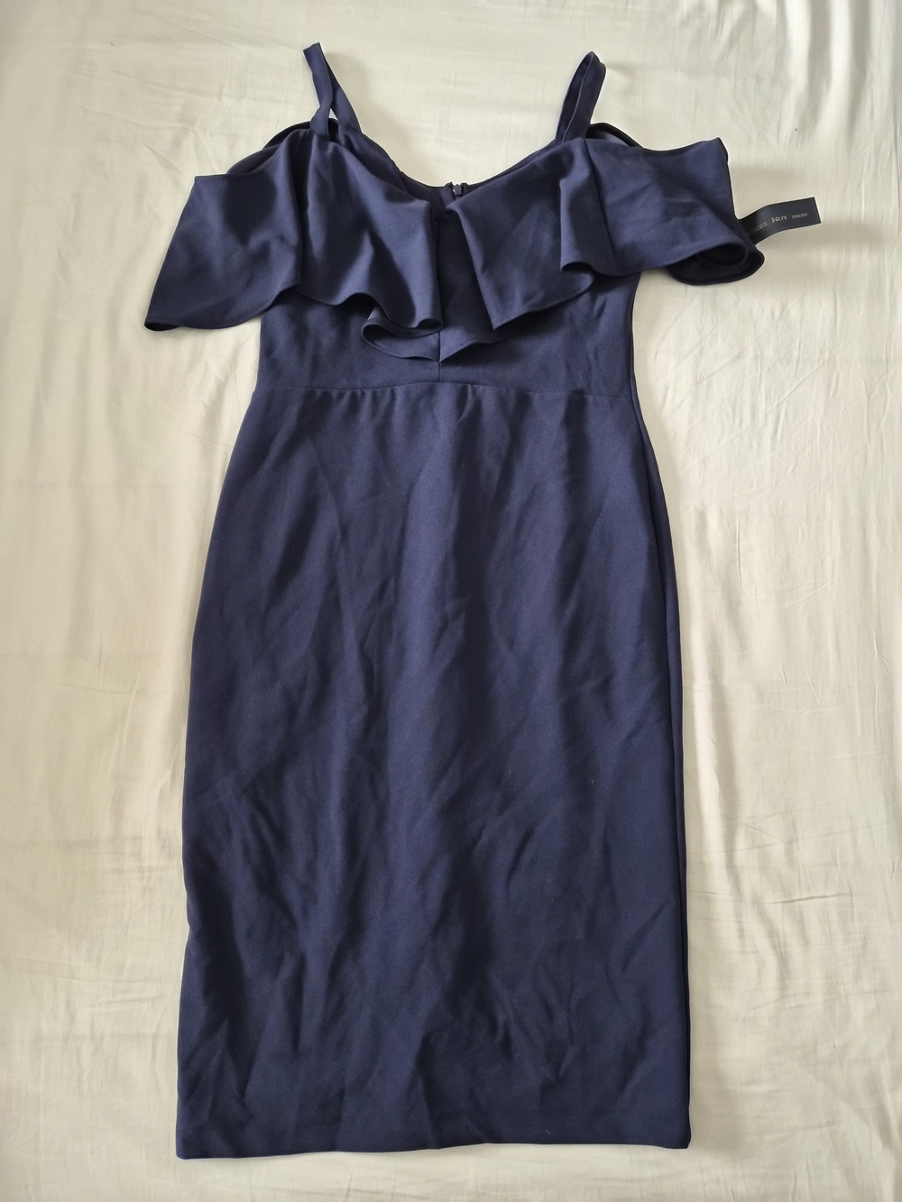 RACHEL Rachel Roy Navy Off-Shoulder Ruffle Midi Dress